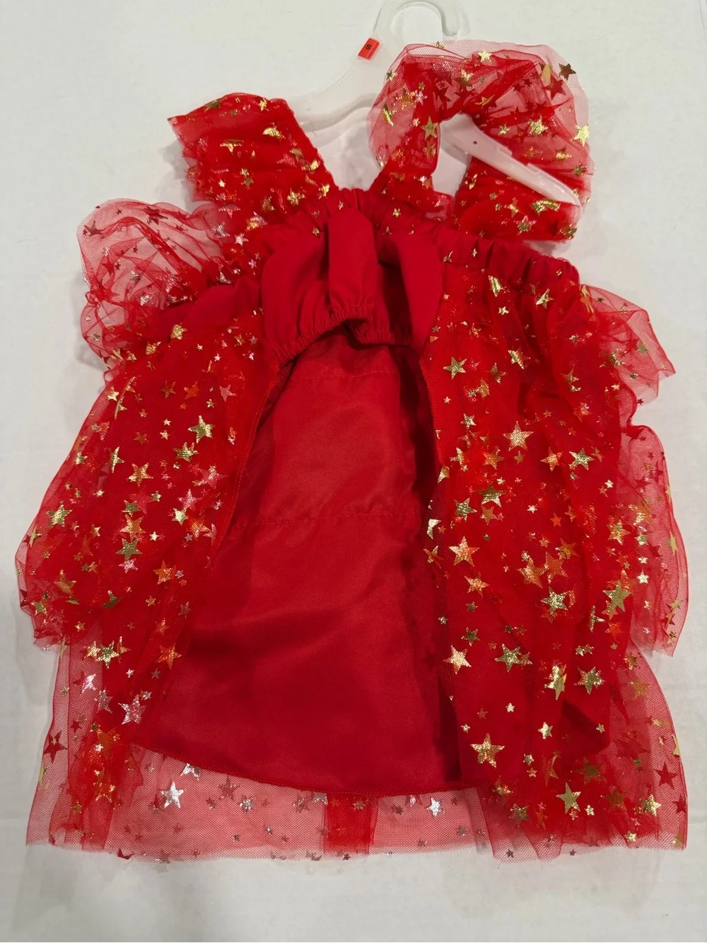 NWT Pet Apparel Sz S Festive Red Gold Star Print Ruffle TrimTulle Dress for Dogs